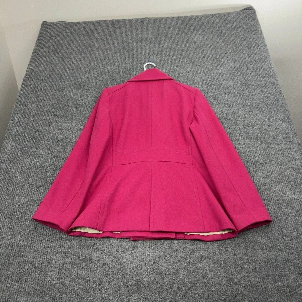 Vintage J Crew Pea Coat Womens M Pink Double Breasted Wool Blend Preppy Classic - Picture 7 of 8